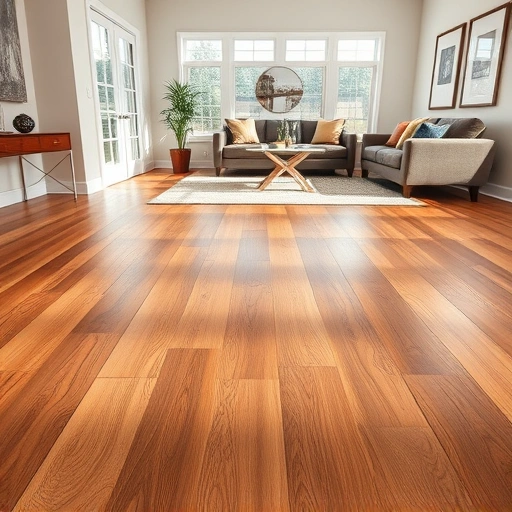 Spacious living room in Pflugerville TX featuring warm hardwood floors, stylish furniture, and natural light.