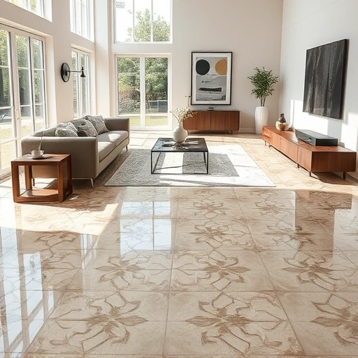 Porcelain tile flooring installation in an elegant living space with modern furniture and natural light.
