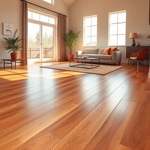 Completed hardwood flooring installation in Coupland TX with polished wood, warm lighting, and modern decor accents.