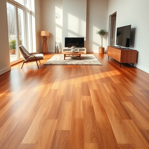 Completed hardwood flooring installation in a stylish, modern room with natural light and elegant decor.