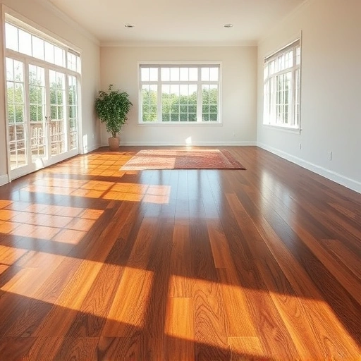 Spacious room with gleaming hardwood floors, warm tones, large windows, and light-colored walls, showcasing quality craftsmanship.