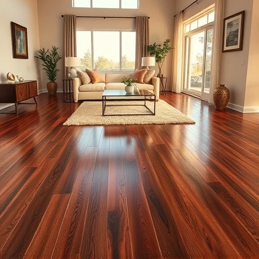 Dark hardwood flooring installation in Liberty Hill TX with polished sheen and stylish minimalist furnishings.