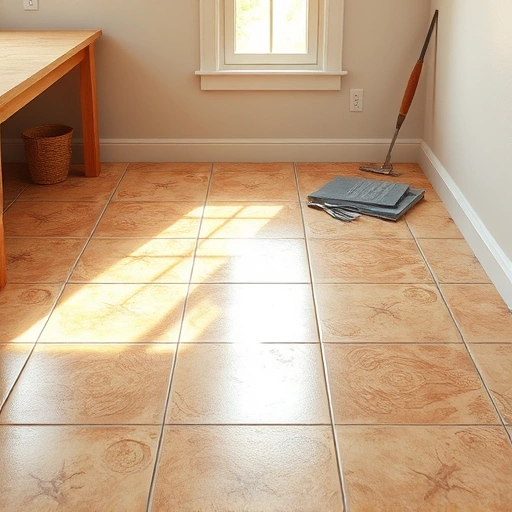 Immaculate tile repair in Round Rock with warm earth tones, clean grout lines, and organized tools in a serene space.