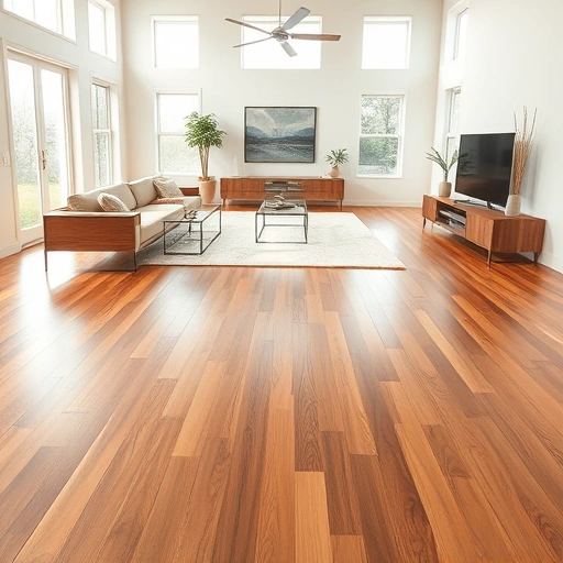 Completed hardwood flooring installation in a modern Georgetown TX living room with warm tones and natural light.