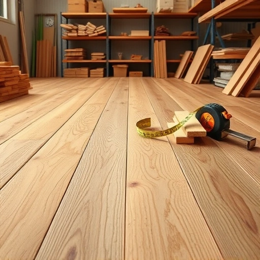 Pristine wooden subfloor repair in Round Rock with perfect seams, smooth finish, and organized workshop tools.