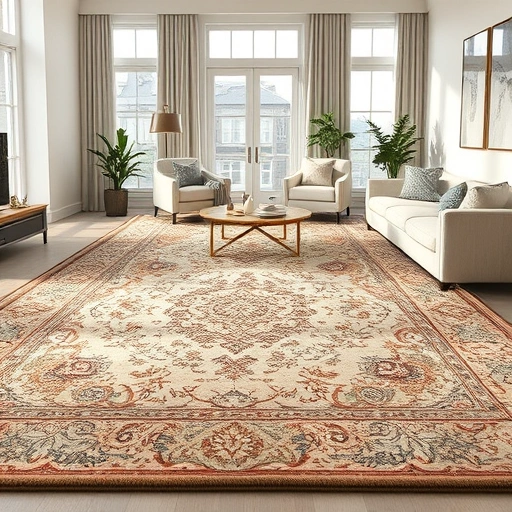 Completed carpet in Liberty Hill with intricate patterns in a well-lit, sophisticated room featuring modern decor.