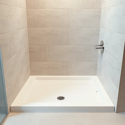 Modern shower pan replacement in Round Rock with sleek design, glossy finish, and elegant chrome fixtures.