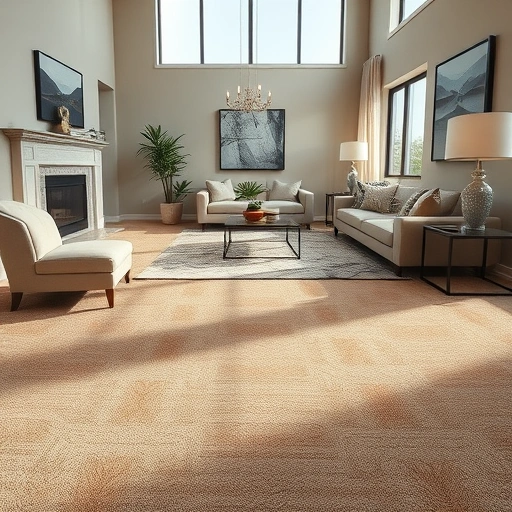Completed carpet installation in modern living room with warm earth tones, elegant decor, and soft natural light.