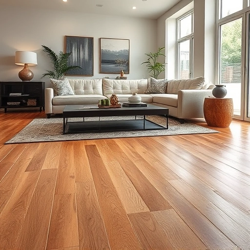 Vinyl SPC flooring installation in Round Rock with rich wood grain, stylish furniture, and natural light ambiance.