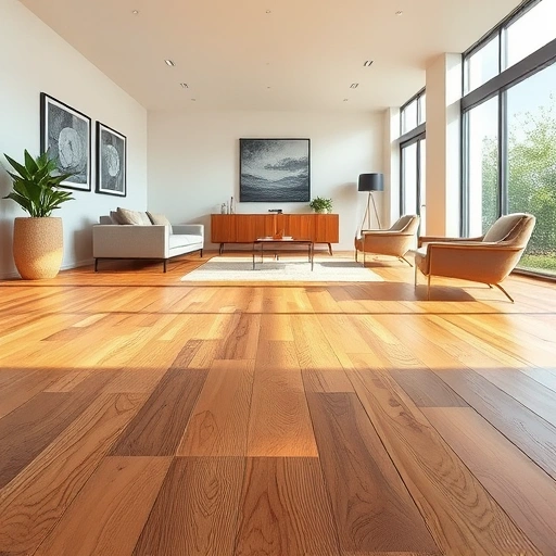 Completed wooden flooring installation in Pflugerville featuring rich grain patterns in a modern, well-lit room.