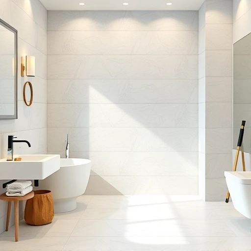 Cement board installation for tile in a modern bathroom with smooth surfaces and precise craftsmanship details.