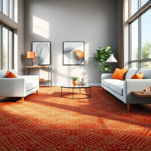 Stylish contemporary living room in Jonestown featuring a beautifully installed carpet with rich patterns and colors.