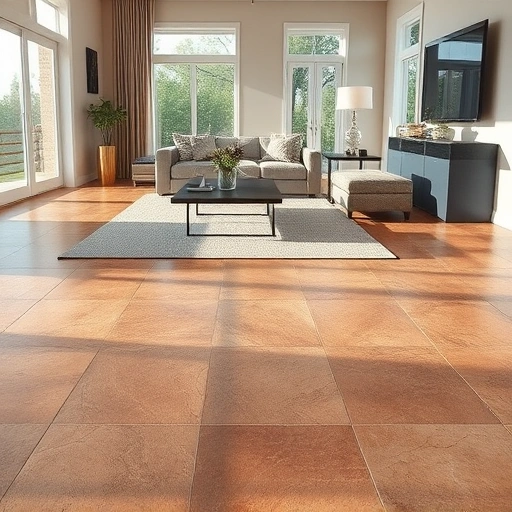 Natural stone tile flooring in Round Rock with earthy tones and intricate veining, surrounded by elegant decor.