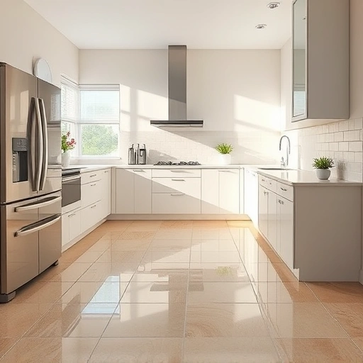Pristine kitchen with freshly regrouted tiles in soft earth tones, clean grout lines, and modern decor.