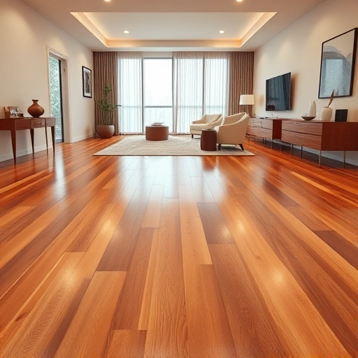 Completed hardwood flooring installation in Jollyville TX showcasing warm tones and elegant minimalist decor.