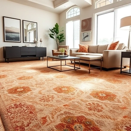 Stylish living room in Sunset Valley TX showcasing intricate carpet patterns, elegant furniture, and natural light.
