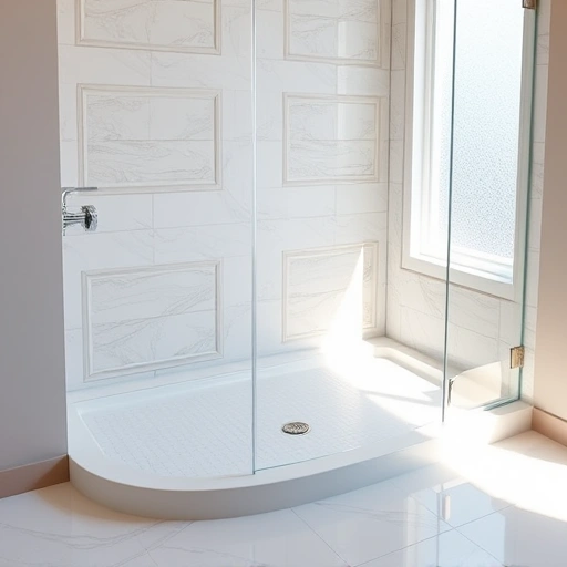 Completed shower pan installation in a bright Round Rock bathroom with elegant tiles and polished chrome fixtures.