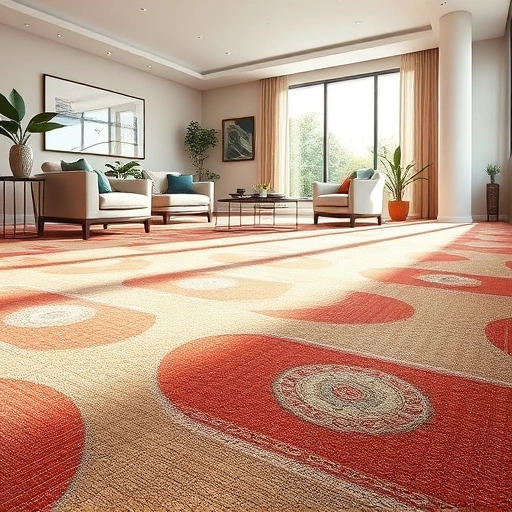 Completed carpet installation in Sunset Valley TX, showcasing vibrant patterns and textures in a modern interior setting.