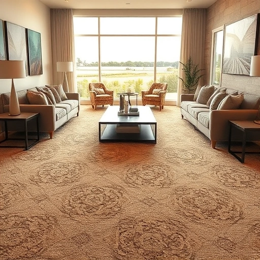 Spacious Lakeway TX living room with luxurious plush carpet, elegant furnishings, and warm natural lighting.