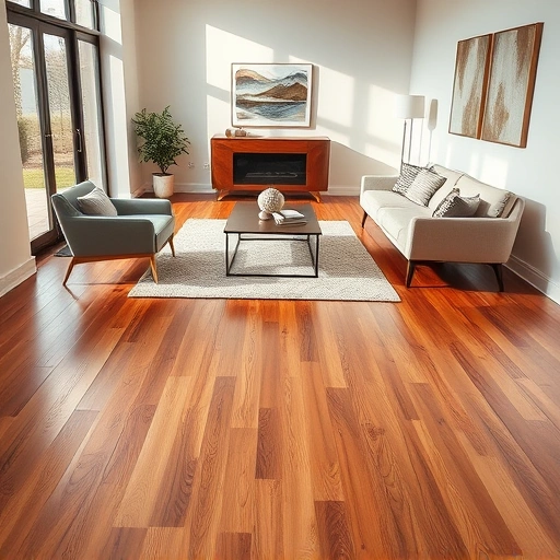 Completed hardwood flooring installation in Liberty Hill TX with warm hues, modern furnishings, and natural light.