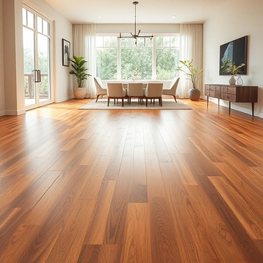 Spacious room with warm hardwood flooring, natural light, and minimalist decor highlighting the beautiful wood grain.
