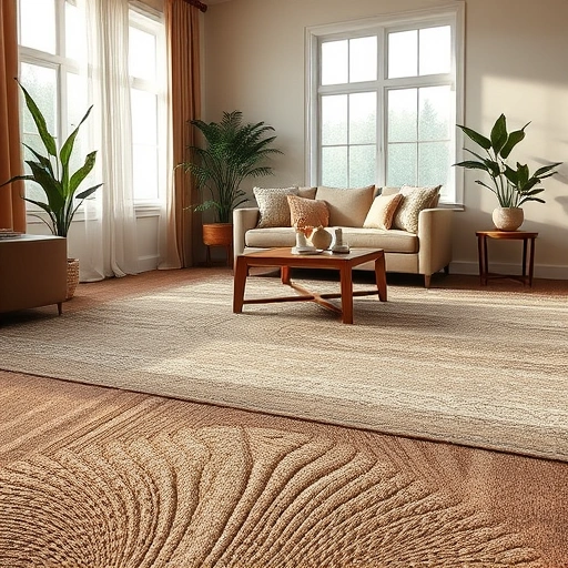 Completed carpet installation in a spacious Buda TX living room with plush earthy tones and elegant decor.