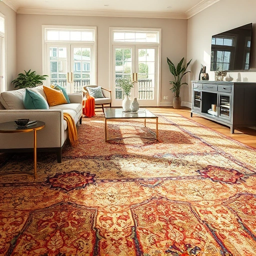 Beautiful living room in Lago Vista TX with vibrant carpet, elegant furniture, and warm natural light enhancing decor.