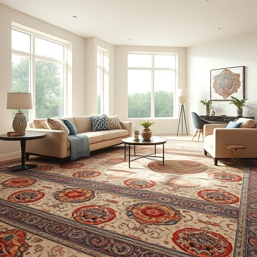 Completed carpet installation in a spacious living room in Del Valle TX featuring vibrant colors and elegant decor.