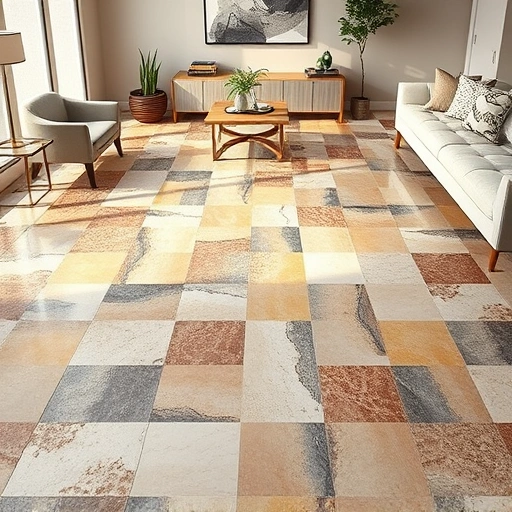 Ceramic tile flooring installation in Round Rock featuring modern geometric patterns and elegant furnishings in a stylish setting.