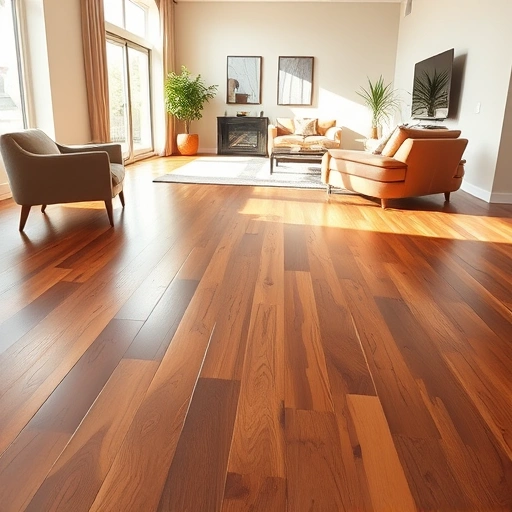 Completed hardwood flooring installation in a modern Austin living room with natural light and stylish decor.