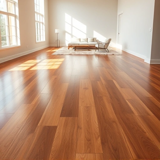 Spacious room featuring polished oak hardwood floors gleaming in natural light with elegant decor and minimalistic furniture.