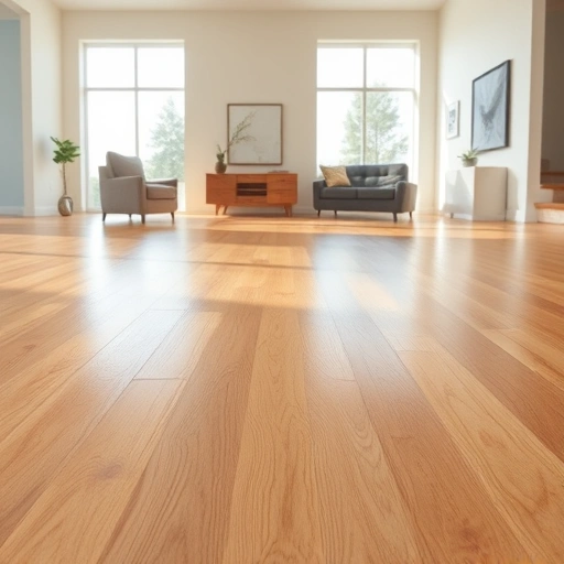 Completed floor leveling in Round Rock features a smooth wood surface, modern decor, and ample natural light.