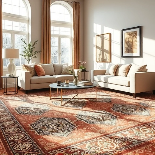 Elegant living room in Windemere TX featuring intricate carpet, modern furniture, and soft natural light.