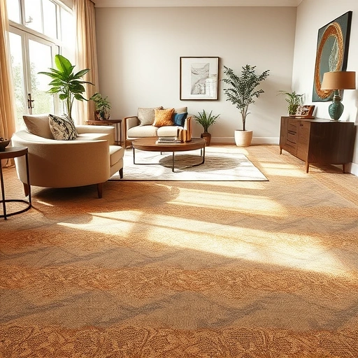 Completed carpet installation in West Lake Hills TX with rich textures and warm earth tones in a stylish living room.