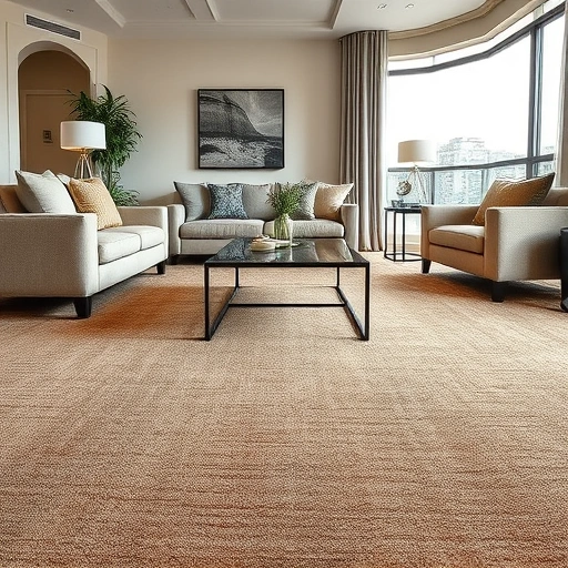 Completed carpet installation in Pflugerville showcasing rich colors and textures in an elegant living room setting.
