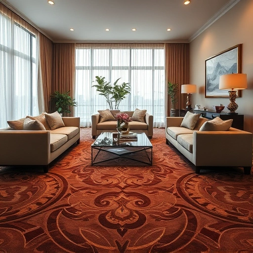 Luxurious living room in The Hills TX featuring intricate carpet installation with elegant furnishings and soft lighting.