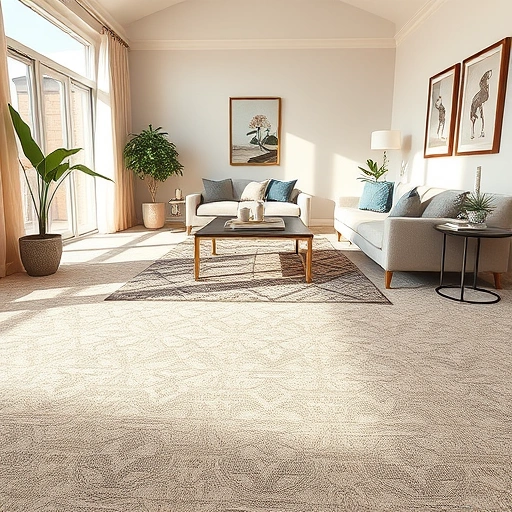 Luxurious carpet installation in Hutto TX featuring plush patterns in beige and gray, modern decor, and natural light.
