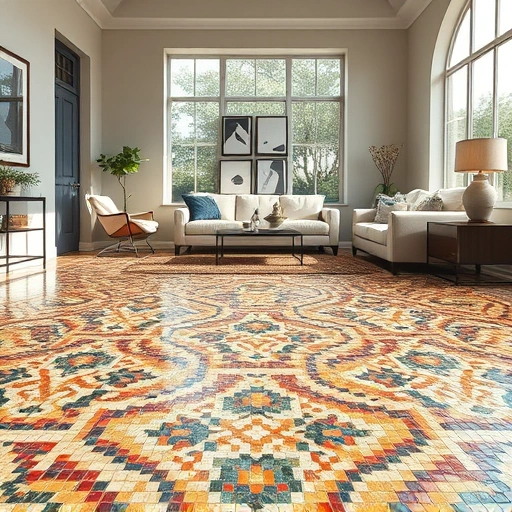 Mosaic tile flooring in Round Rock with intricate design, glossy finish, and modern decor in a serene interior.