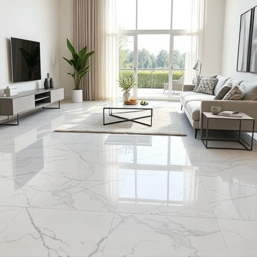 Porcelain tile flooring in Round Rock features a marble pattern and modern decor, reflecting elegance and durability.