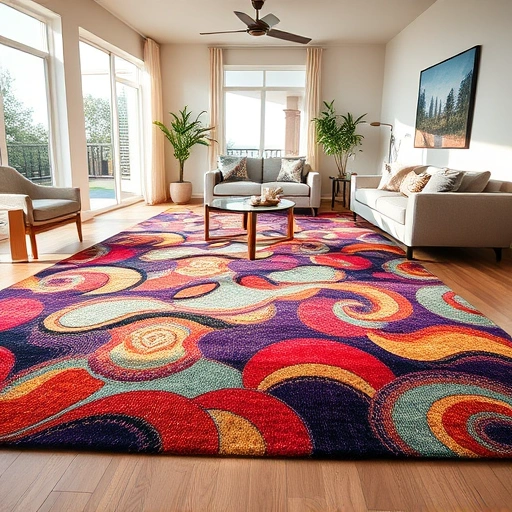 Completed carpet installation in a spacious living room in Rollingwood, TX, showcasing vibrant design and modern decor.