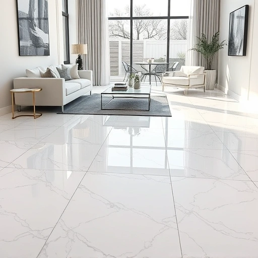 Marble tile flooring installation in Round Rock with glossy white and gray veined tiles and elegant baseboards.