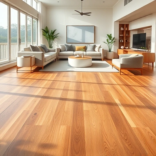 Polished wooden flooring in a modern Lago Vista living room with stylish furniture and warm decor elements.
