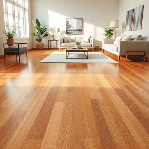 Gleaming oak hardwood floor in a spacious, elegantly furnished room with natural lighting and inviting décor.