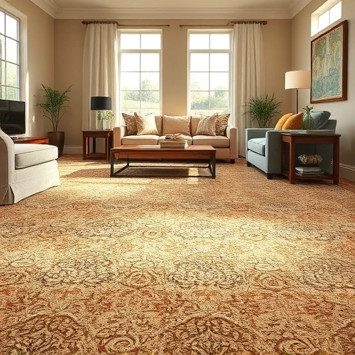 Completed carpet installation in a bright living room in Anderson Mill TX, showcasing rich textures and elegant decor.