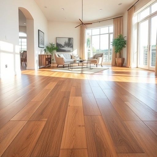 Polished hardwood flooring installation in Wells Branch TX showcasing warm tones and a modern interior space.