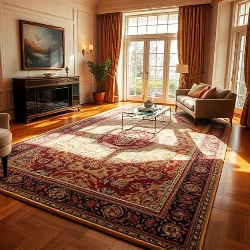 Completed carpet in Georgetown showcasing intricate patterns and rich textures in an elegant room with polished floors.
