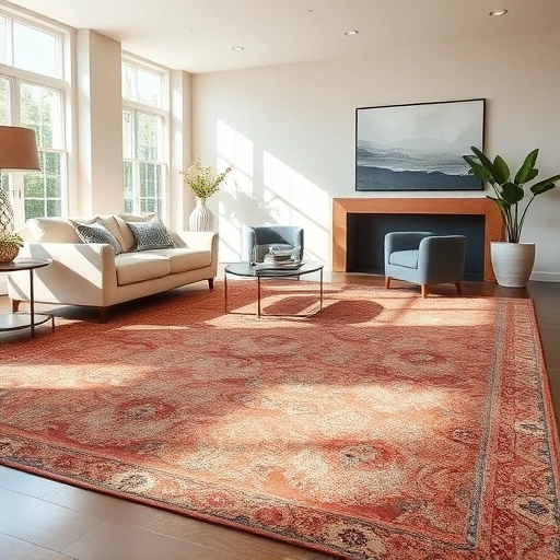 Completed carpet installation in Taylor TX showcases intricate patterns, elegant furniture, and a warm inviting atmosphere.