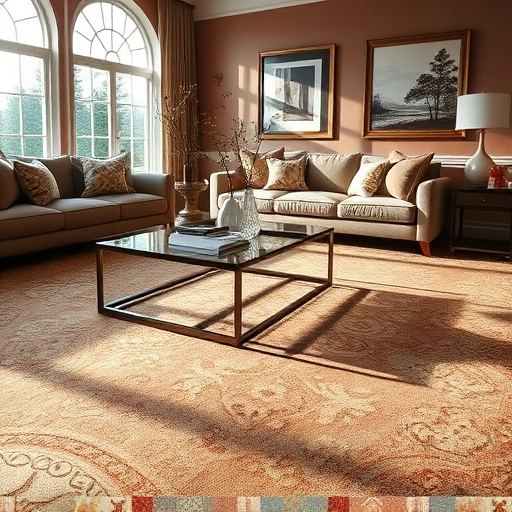 Luxurious living room in Round Rock TX with intricately patterned carpet, elegant decor, and soft natural light.