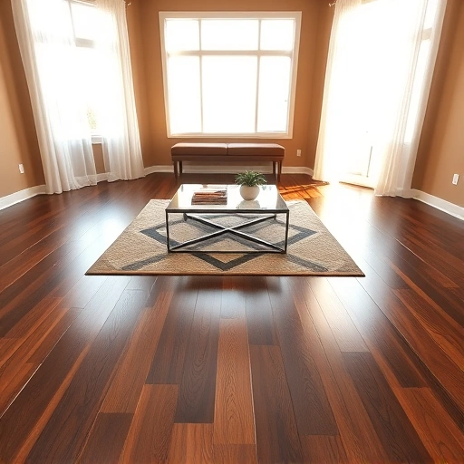 Contemporary living room in Wells Branch TX featuring dark hardwood flooring, large windows, and modern decor.