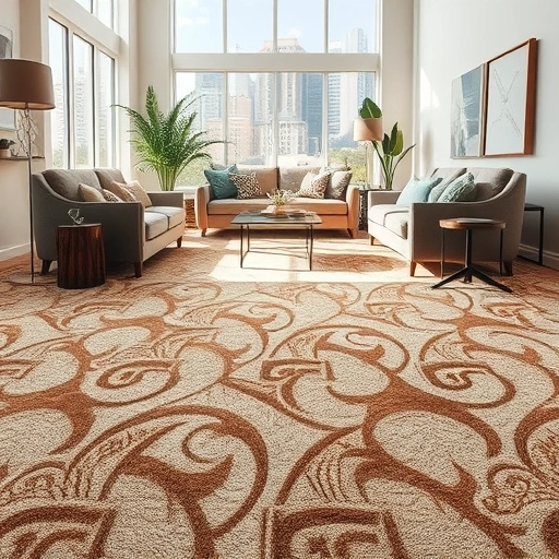 Completed carpet installation in a stylish Austin living room with earthy tones and elegant furniture accents.